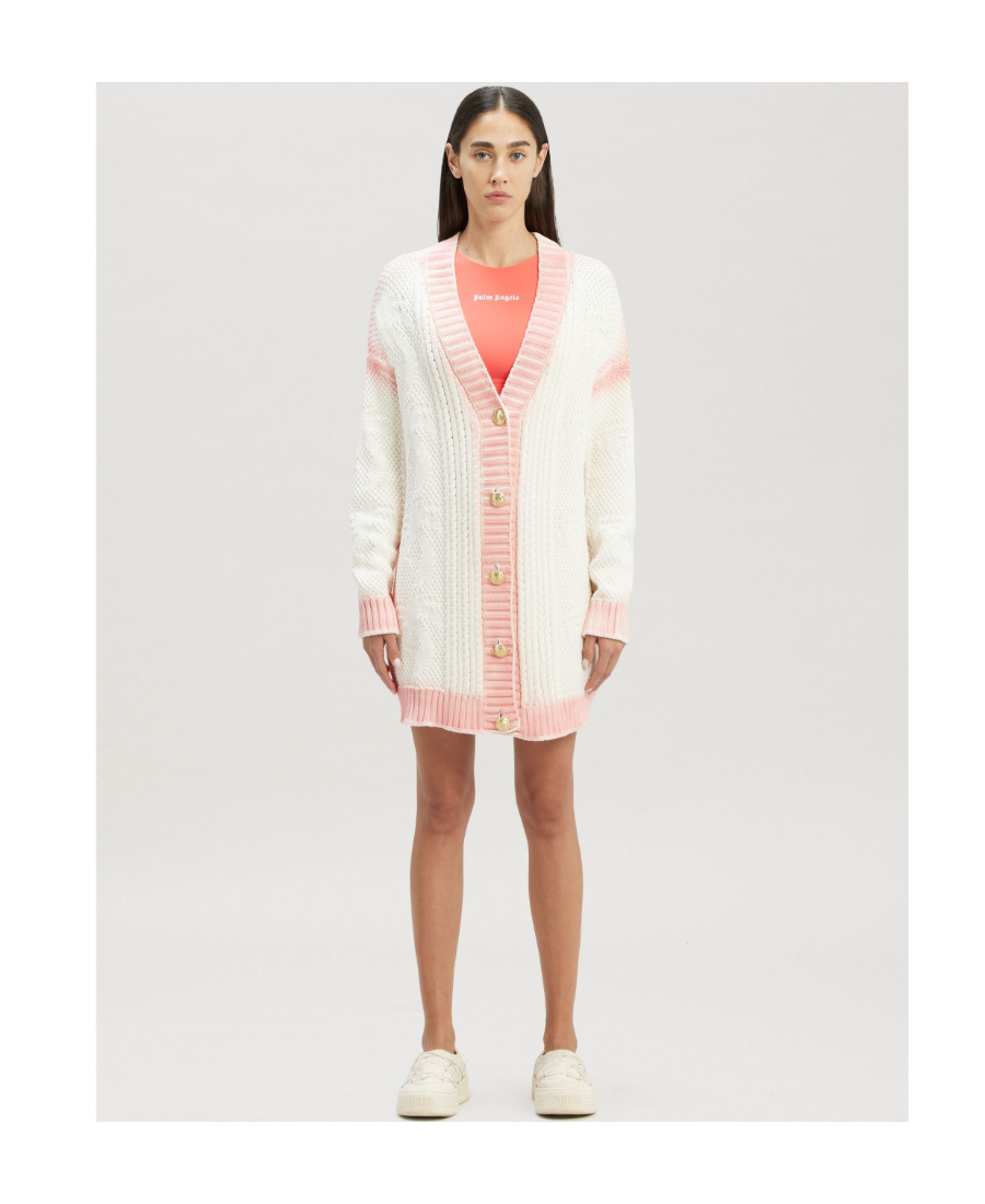 Palm Angels Two-tone Knitted Cardigan In White