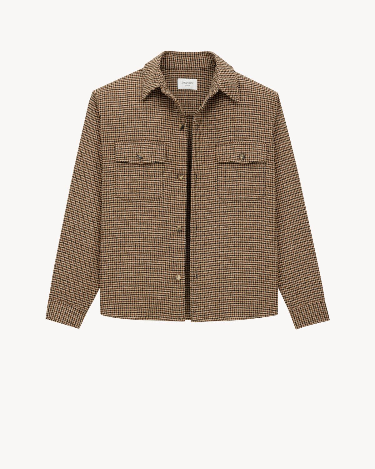Saint Laurent Overshirt In Puppy Tooth In Brown