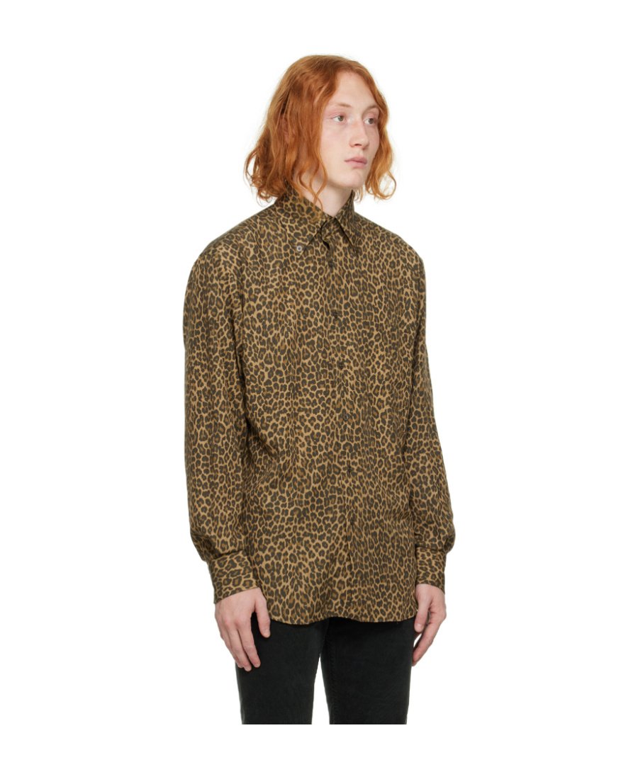 Tom Ford Leopard-print Long-sleeved Regular-fit Woven Shirt In Brown