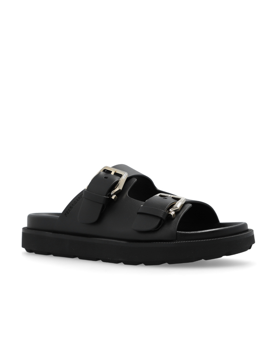 Ferragamo Logo Slippers In Black