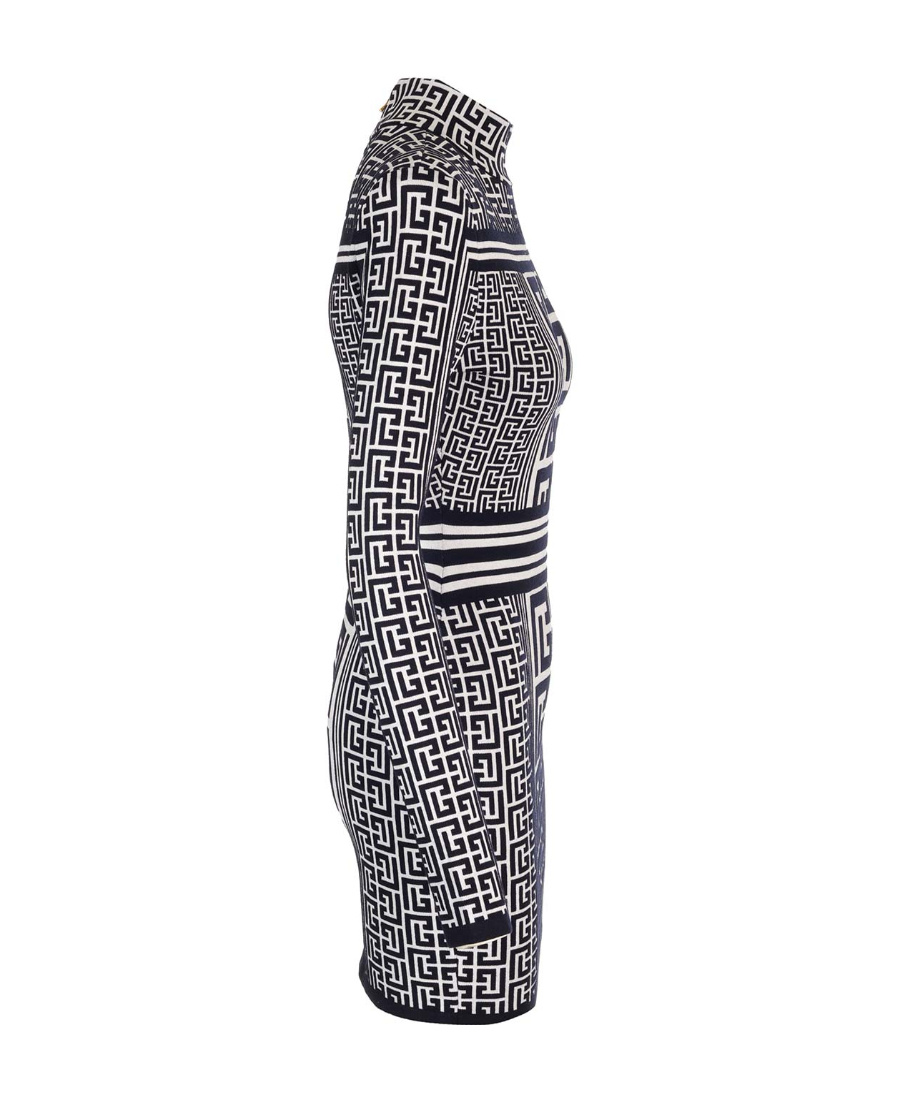Balmain Structured Knit Dress With Marked Waist In Black