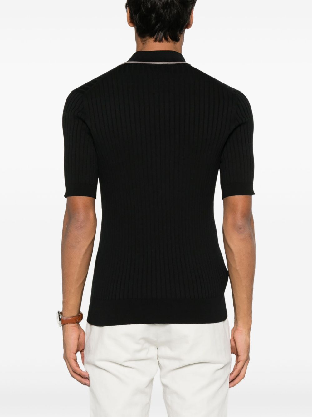 Brunello Cucinelli Ribbed-knit Polo Shirt In Black
