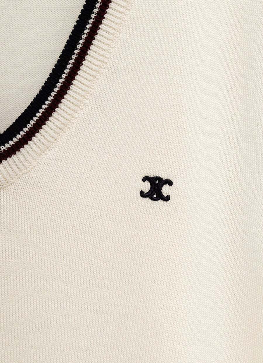 Celine Logo-embroidered Striped Wool Sweater Vest In White