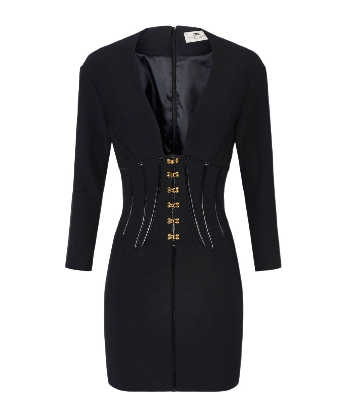 Elisabetta Franchi Dress In Neoprene Fabric With Corset Details In Black