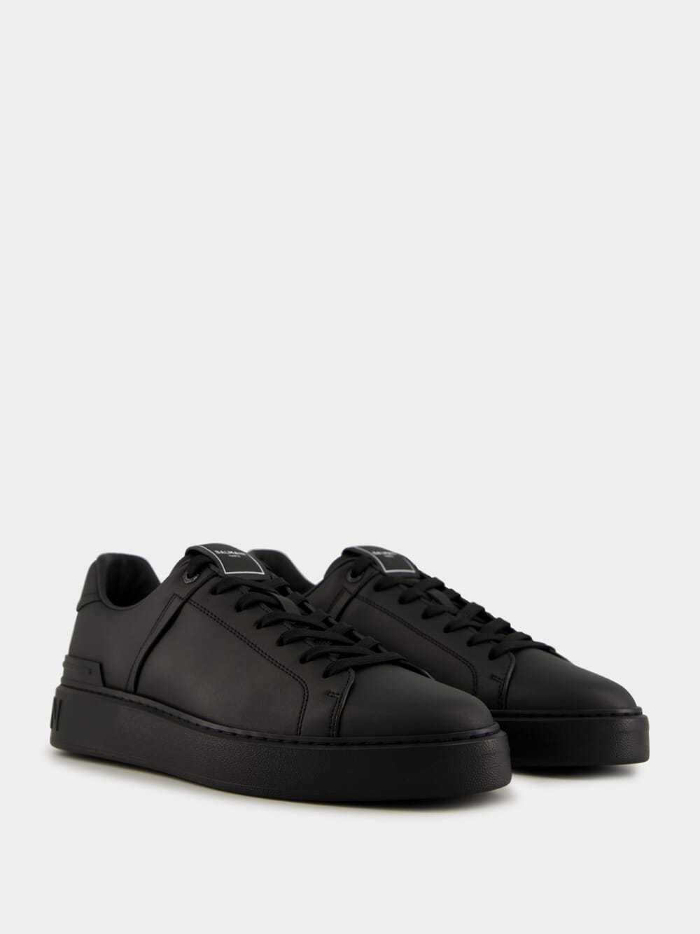 Balmain Black Low Top Sneakers With Logo In Leather In Black