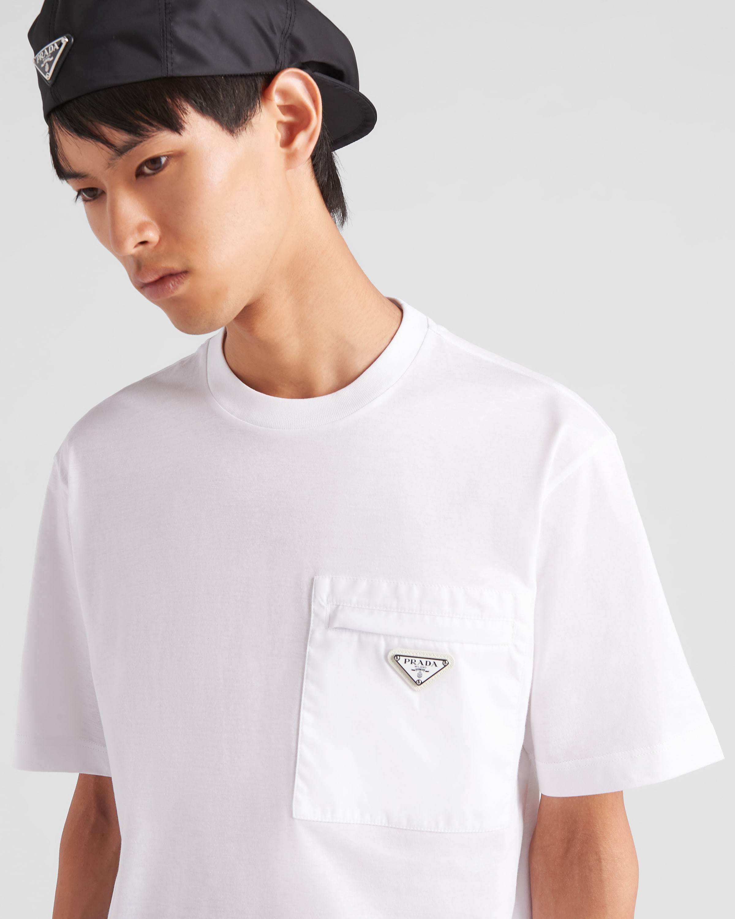 Prada Re-nylon And Jersey T-shirt In White