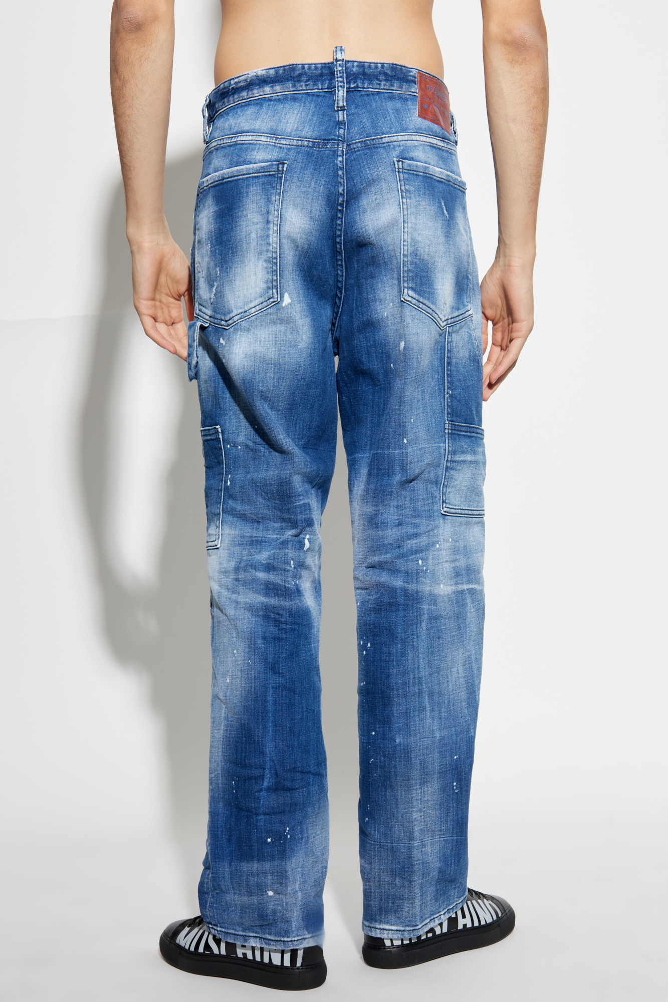Dsquared2 Mens Navy Blue Carpenter Paint-splatter Relaxed-fit Tapered Stretch-denim Jeans In Blue