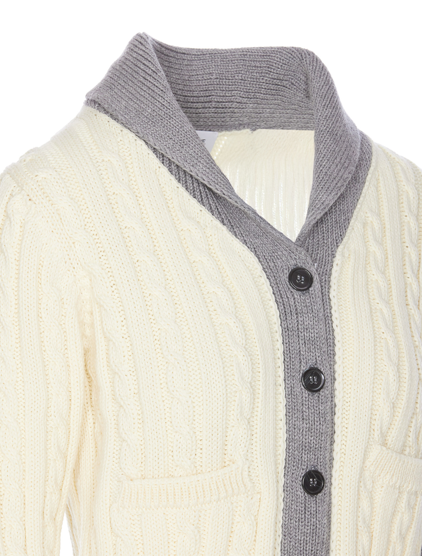 Thom Browne 4-bar Cable Knit Virgin Wool Shawl Cardigan In White