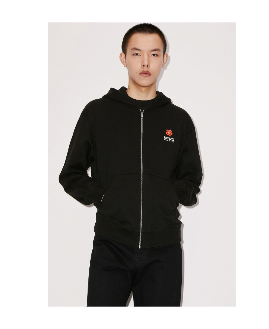 Kenzo Logo-embroidery Zip-up Hoodie In Black