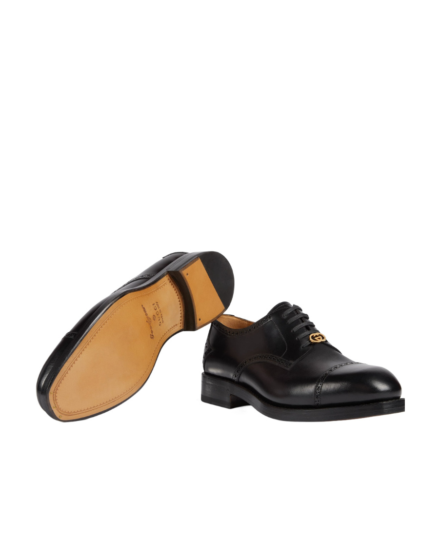 Gucci Interlocking G Leather Lace-up Shoes In Black