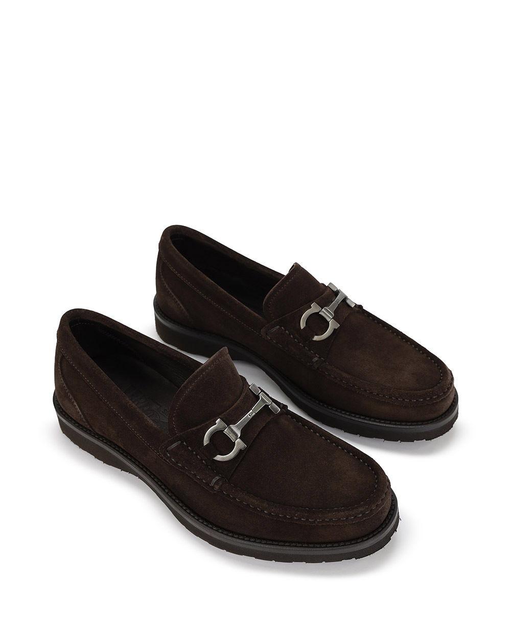 Ferragamo Block Heel Leather Loafers With Metal Detail In Black