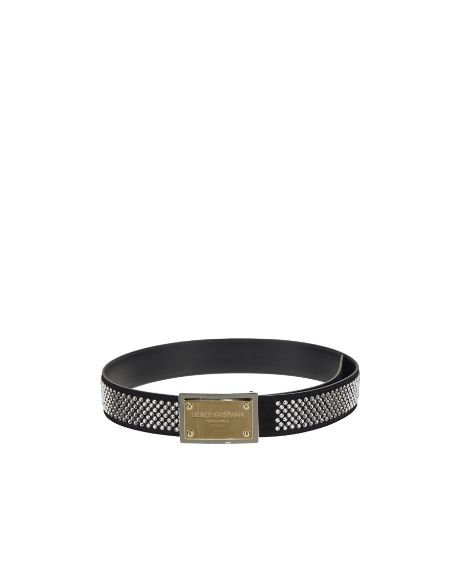 Dolce & Gabbana Crystal-embellished Logo-buckle Belt In Black