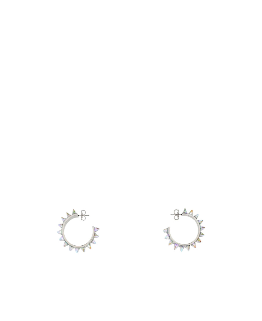 Amina Muaddi Silver Embellished Studded Earrings In White