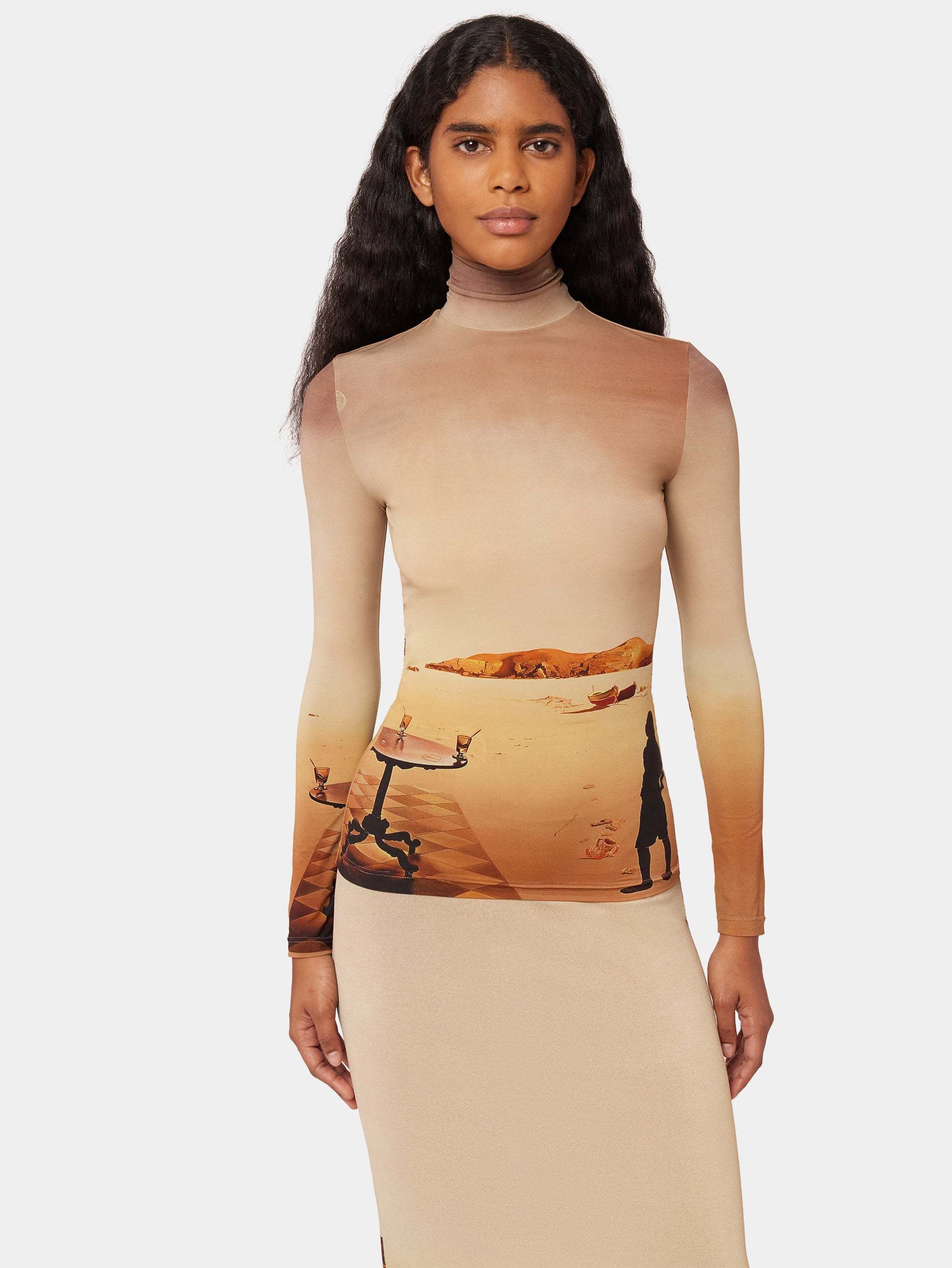 Rabanne Graphic-print Long-sleeve Top In Nude