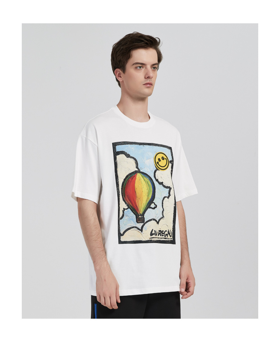 Liuregali Hot Air Balloon Oil Painting Short-sleeved T-shirt In White