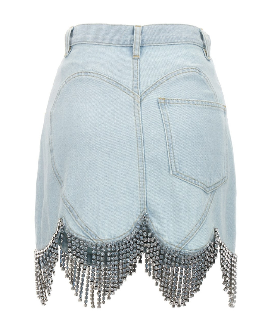 Area Scalloped Crystal-fringe Denim Mini Skirt In Gray
