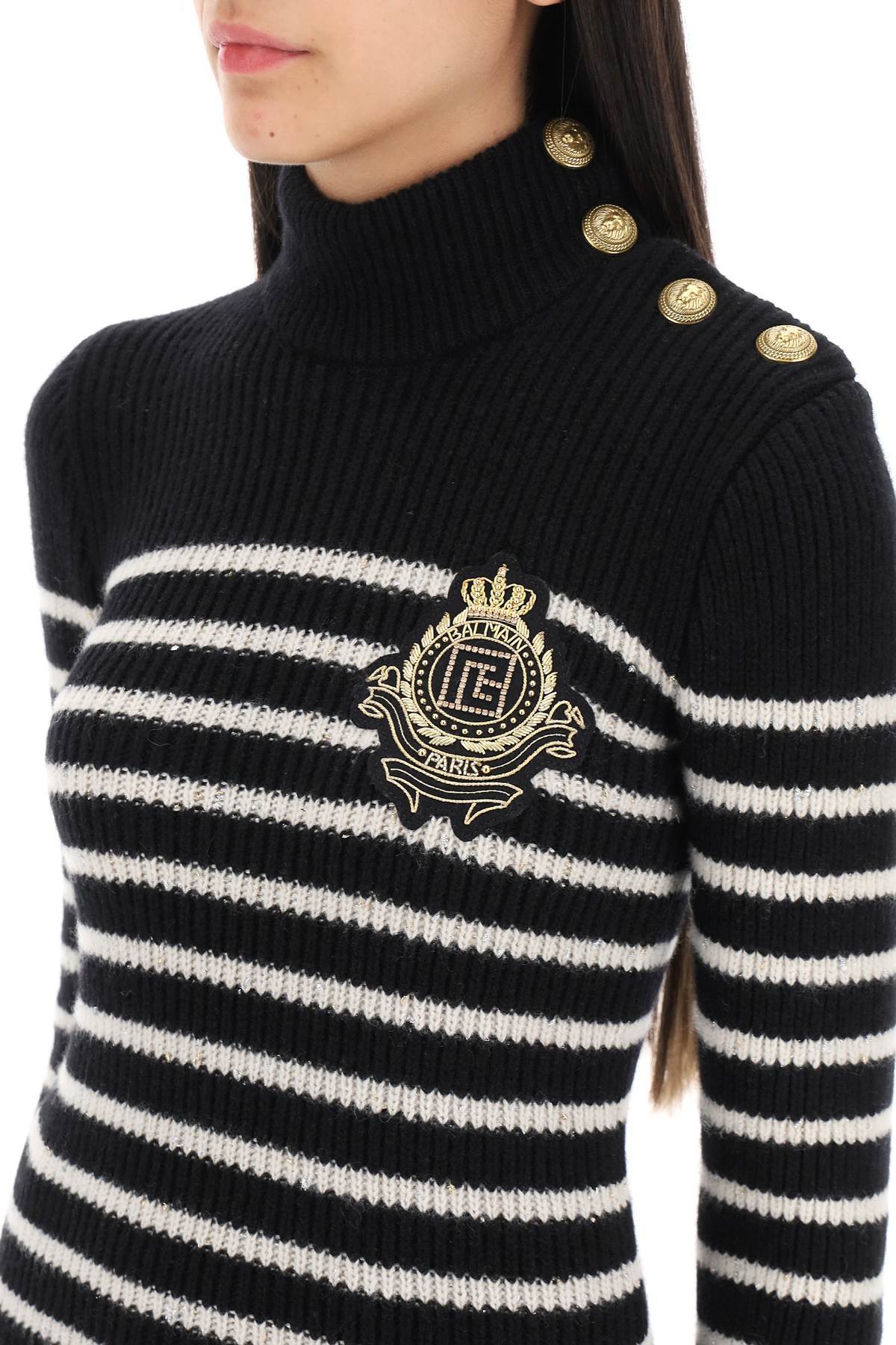 BALMAIN LOGO-PATCH STRIPED JUMPER