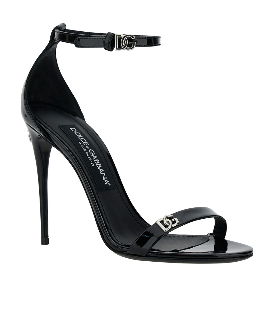 Dolce & Gabbana Black Sandals With Dg Logo Detail In Patent Leather Woman In Black