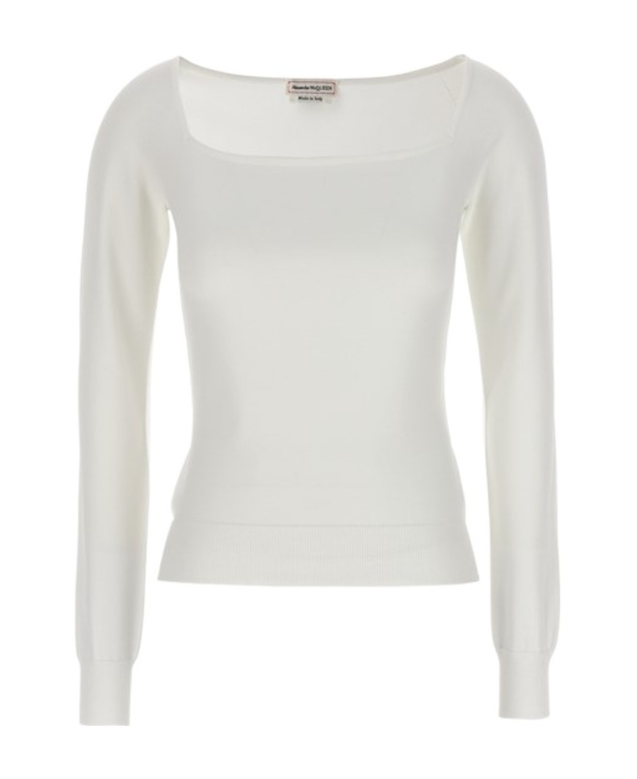 Alexander Mcqueen Square-neck Fine-knit Top In White