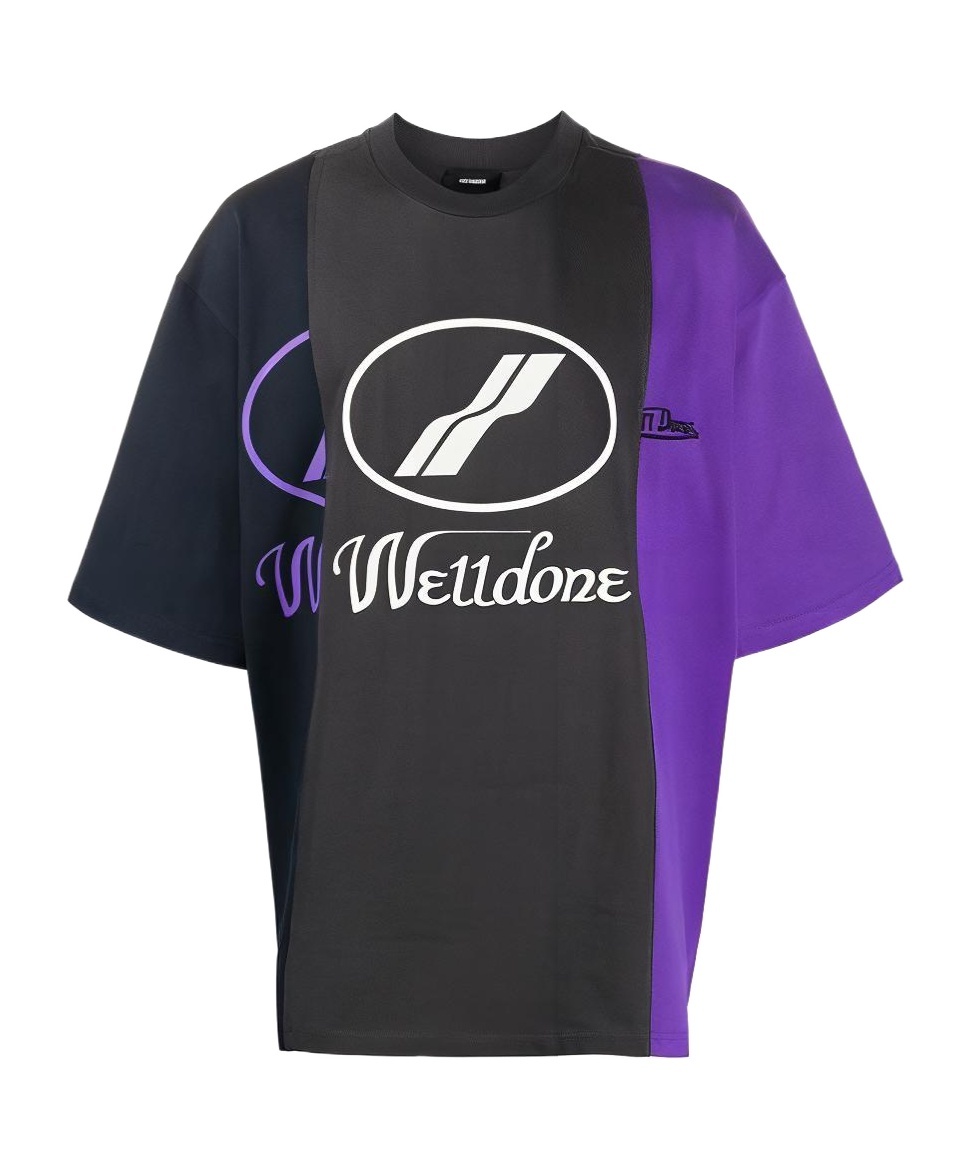 We11 Done Logo-print Colour-block T-shirt In Black