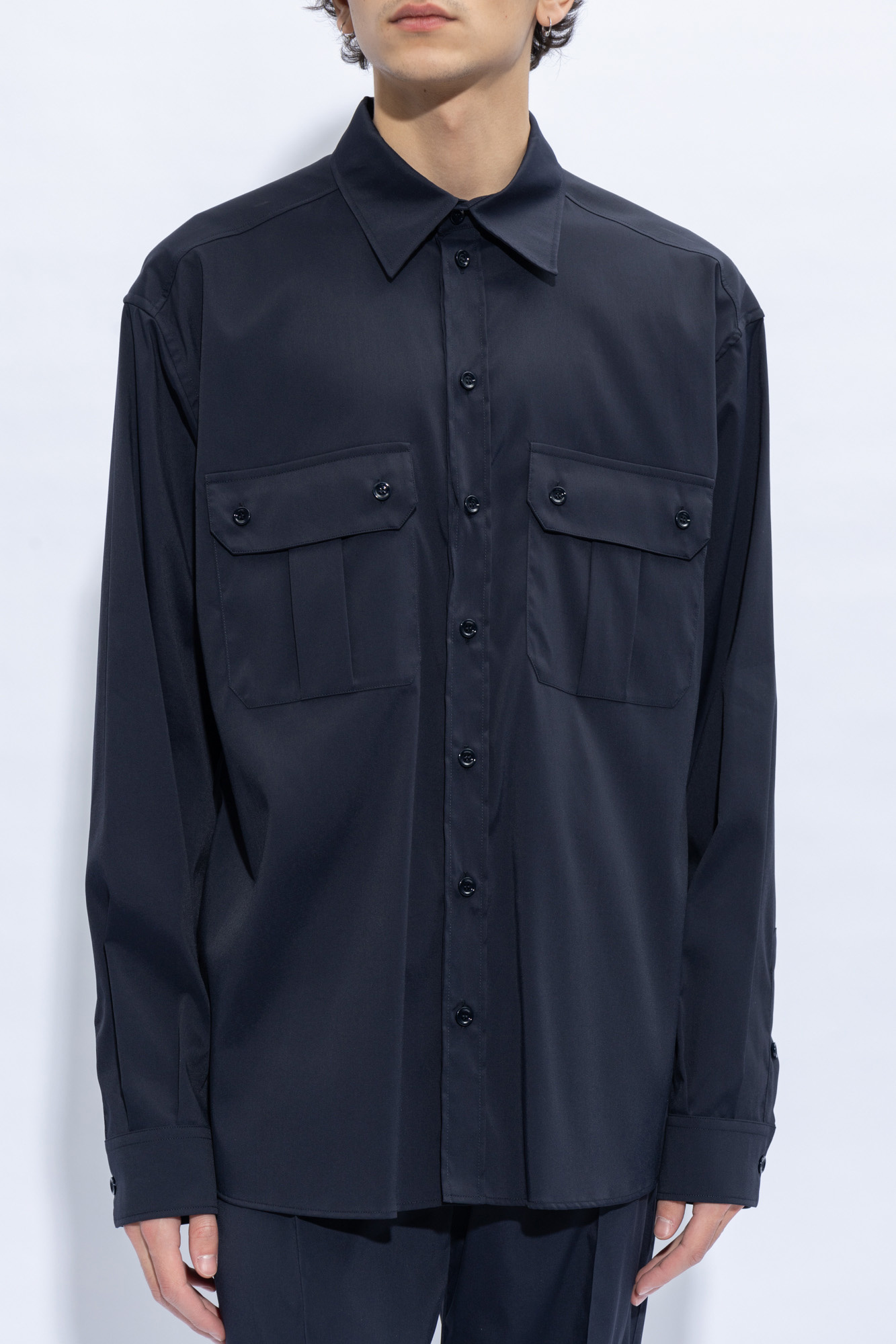 Dolce & Gabbana Logo-patch Long-sleeved Shirt In Black