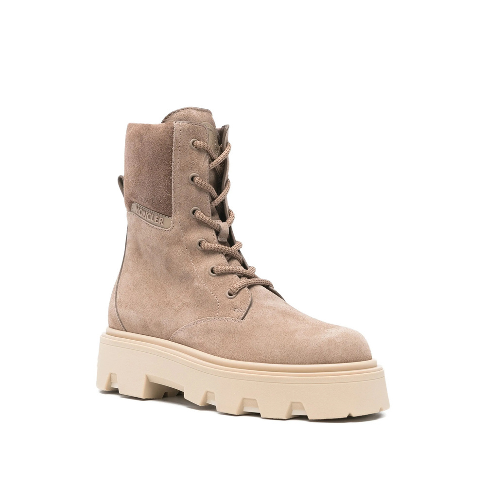 Moncler Logo Patch Lace-up Boots In Brown