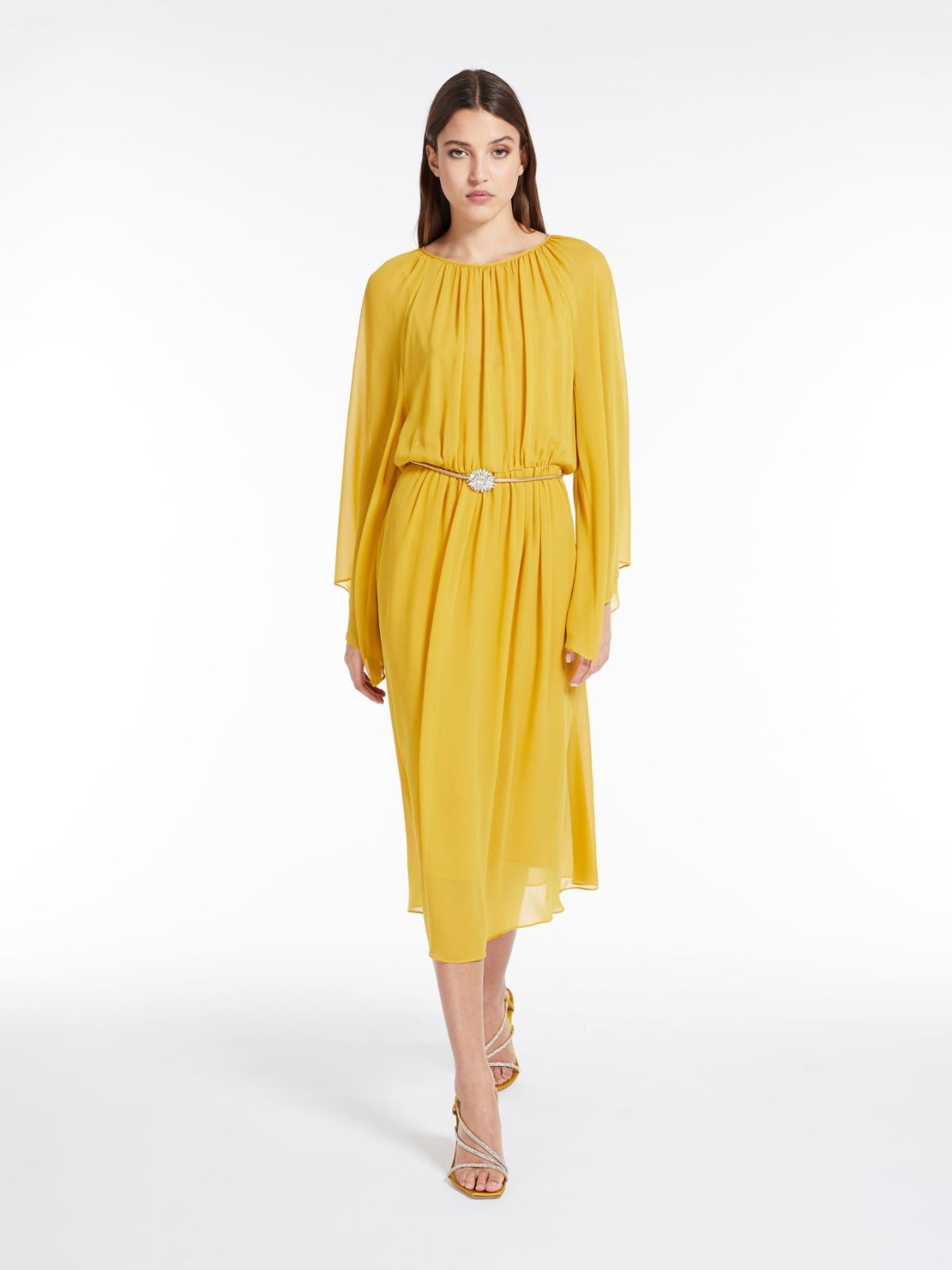 Max Mara Silk Georgette Dress In Yellow