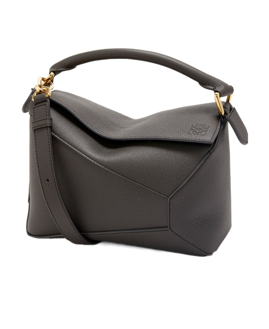 Loewe Puzzle Edge Mini Top-handle Bag In Grained Leather In Gray