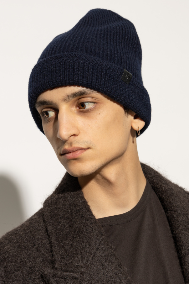 Tom Ford Tf Patch Ribbed Beanie In Black