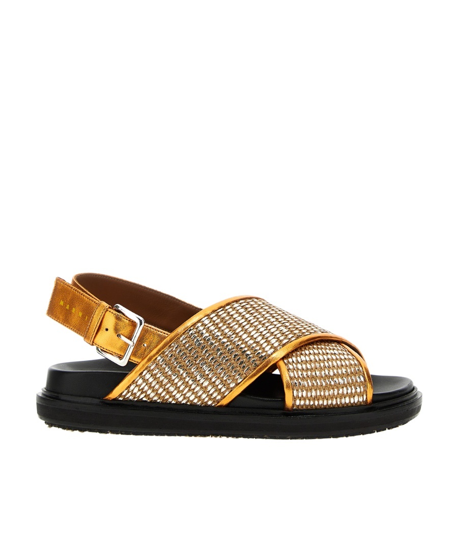 Marni Fussbett Metallic Raffia Sandals In Multicolor