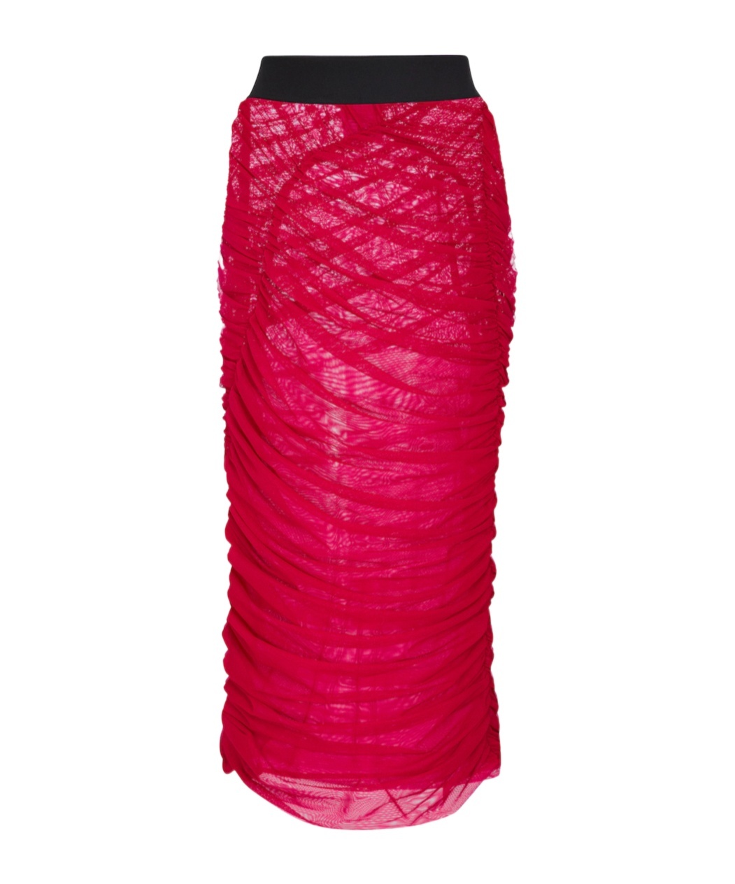 Dries Van Noten Ruched Mesh Midi Skirt In Red