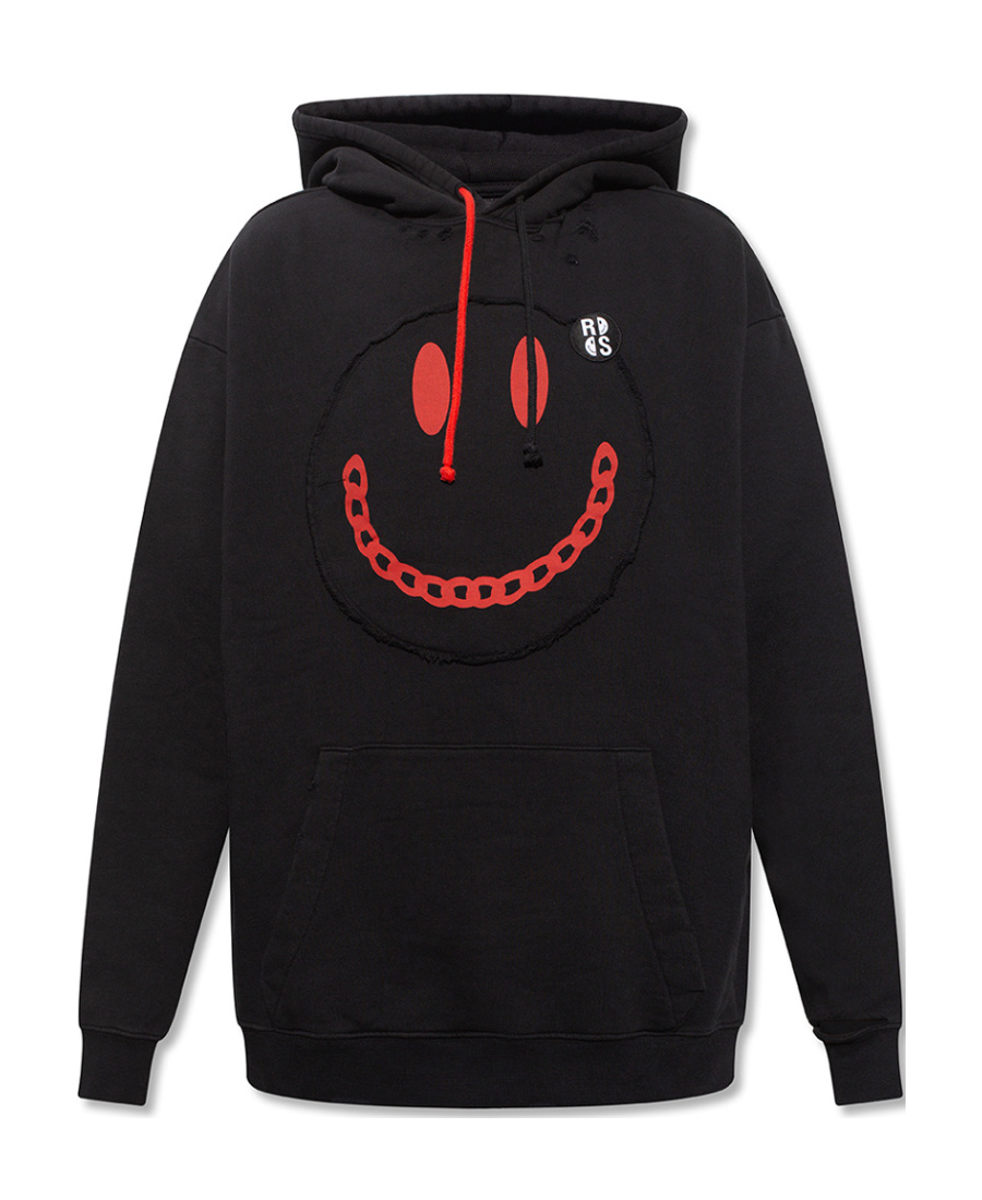 Raf Simons Logo Hooded Sweater In Black