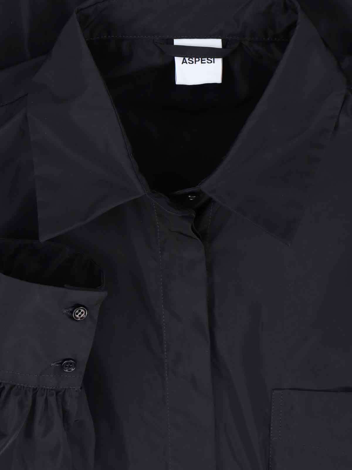 Aspesi Timeless Black Shirt With Pointed Collar And Curved Hemline In Black
