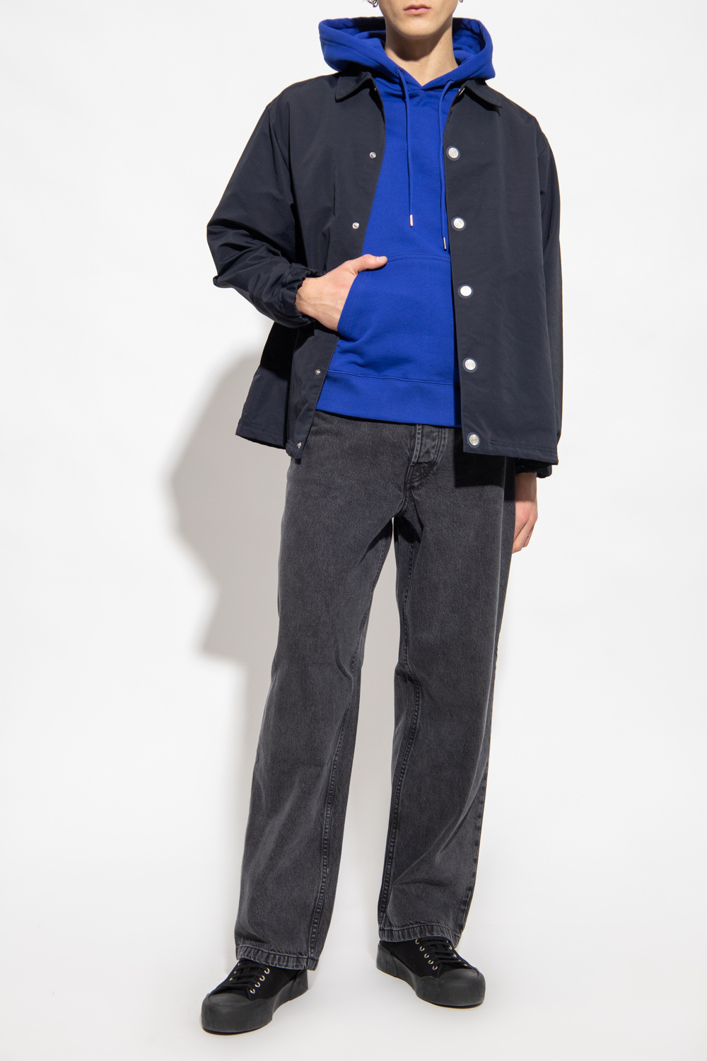 Etudes Studio Logo-print Long-sleeve Hoodie In Blue