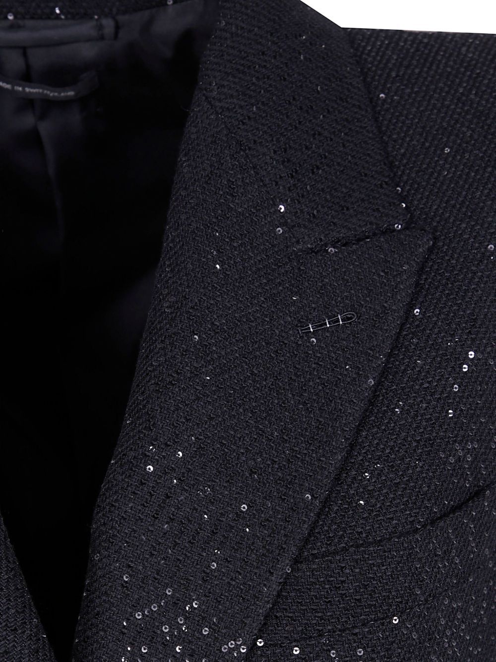 Tom Ford Sequined Wool Blend Crepe Double Breasted Coat Clothing In Black
