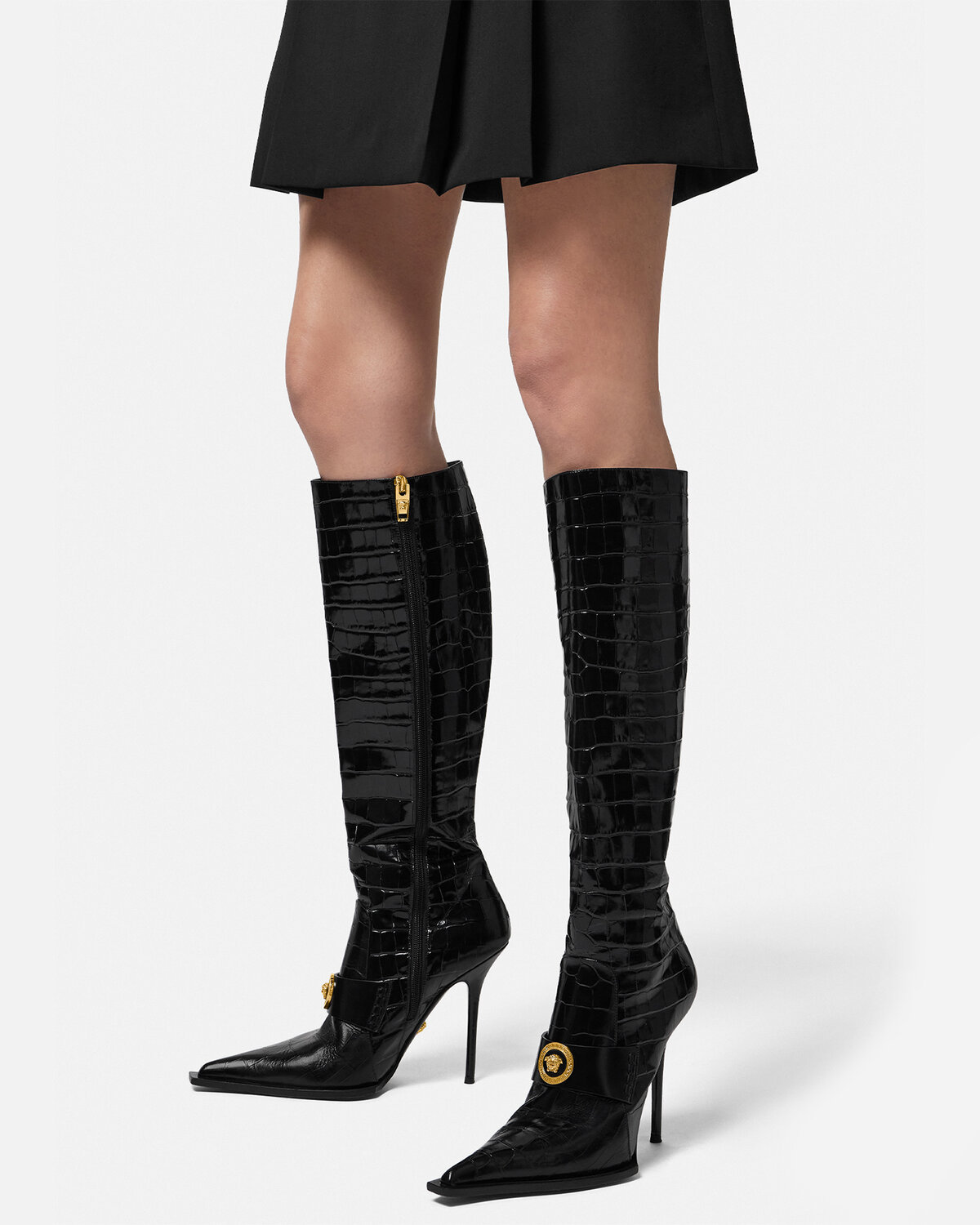 Versace Vagabond Embossed Zip-up Boots In Black