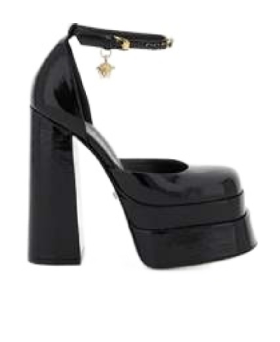 Versace Aevitas Patent Crystal Medusa Platform In Black