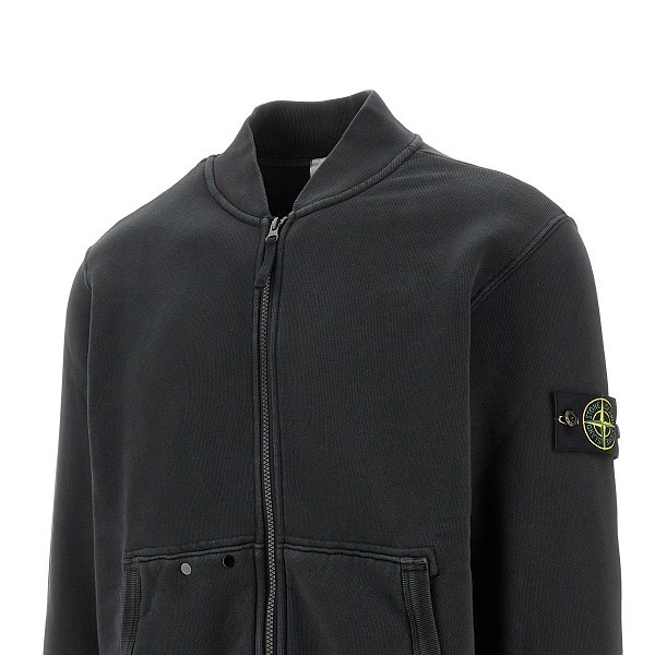 Stone Island Long-sleeved Zipper Sweatshirt In Black