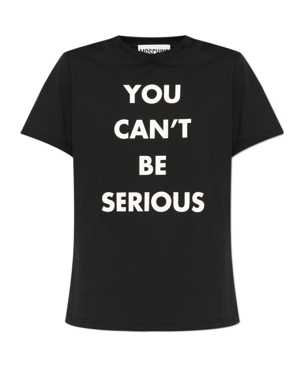 Shop Moschino Slogan Printed Crewneck T-shirt In Black