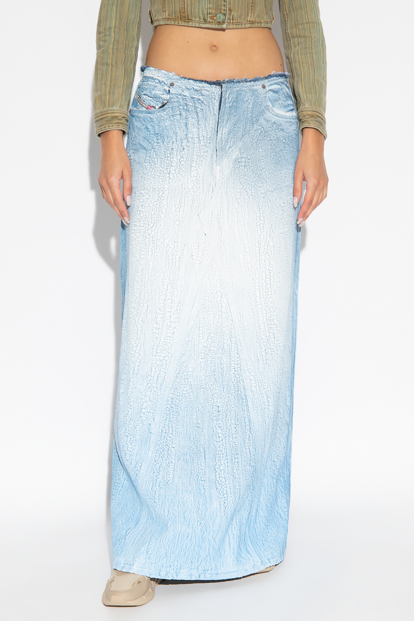 Shop Diesel Washed A-line Lyocell Maxi Skirt In Blue