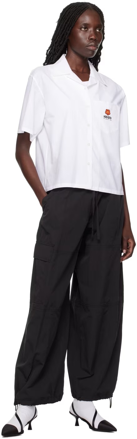 Kenzo Boke Flower 2.0 Black Pants With Flowers Embellishmed Waist And Logo Patch On The Pocket In Cotton B In Black
