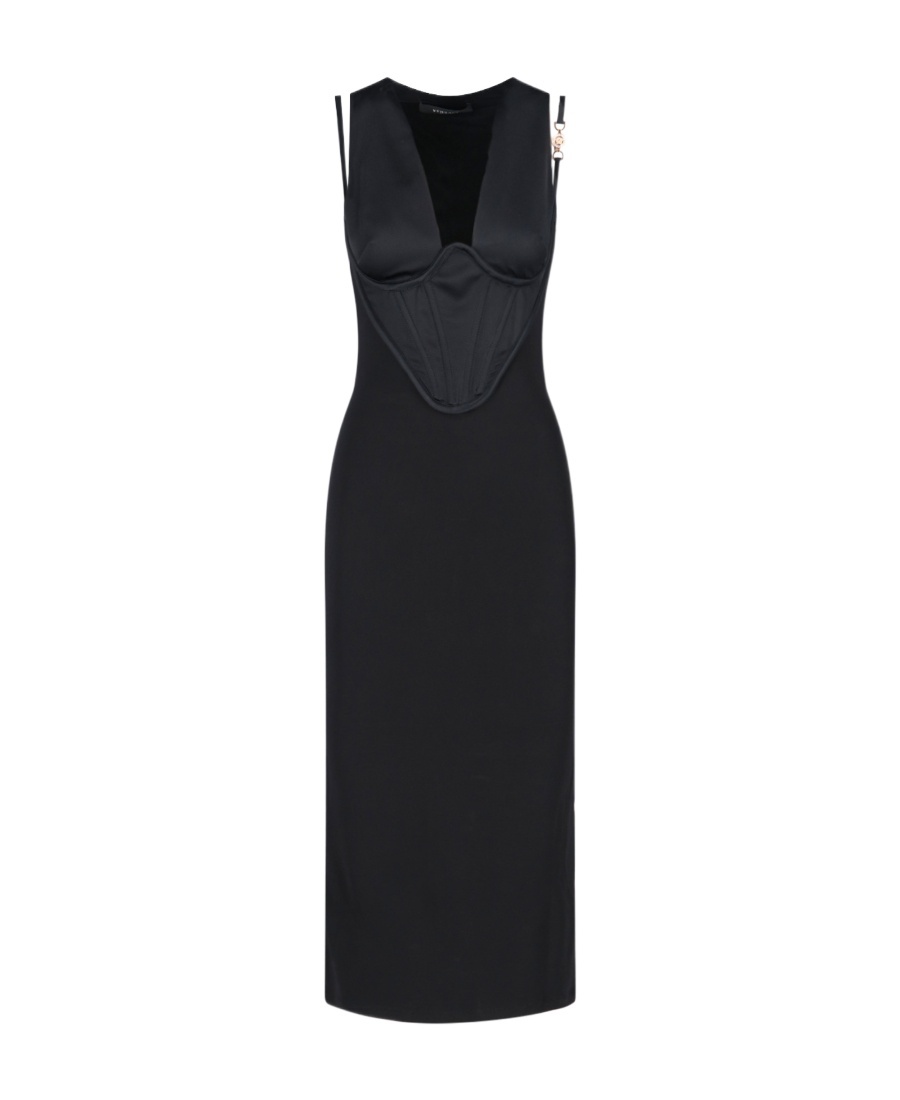 Versace Corset Midi Dress In Black