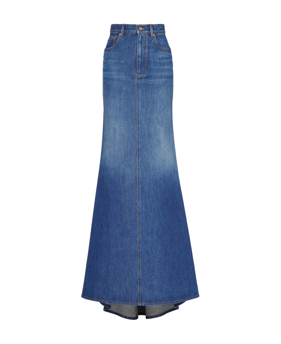 Valentino High Waist Denim Long Skirt In Blue