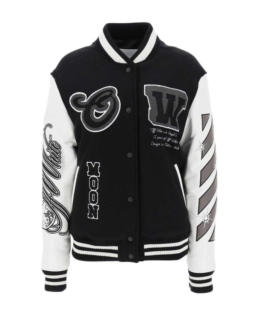 Off-white College Wool-blend Varsity Jacket In Black