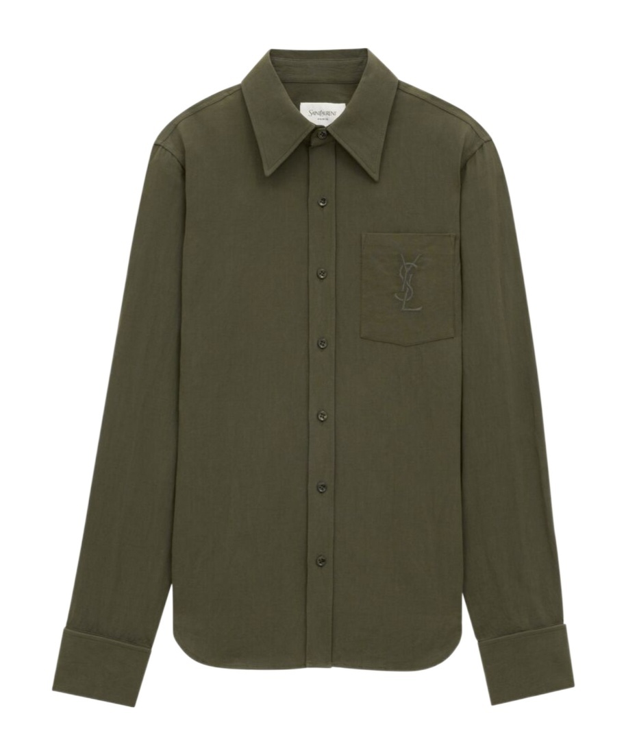 Saint Laurent Linen And Cotton "cassandre" Shirt In Brown