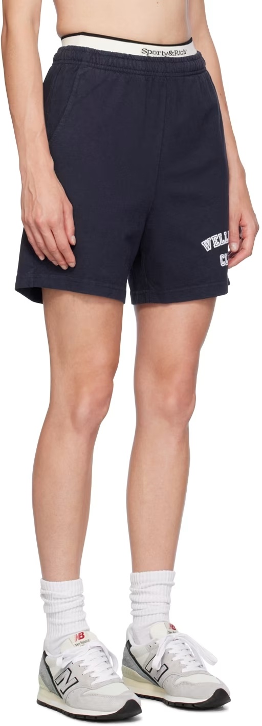 Sporty And Rich Elastic Waist Shorts In Navy Blue