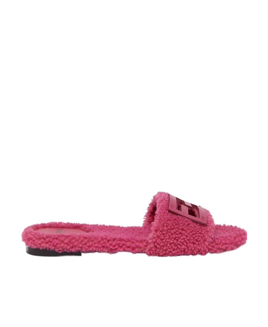 Fendi Baguette Shearling Mules In Pink