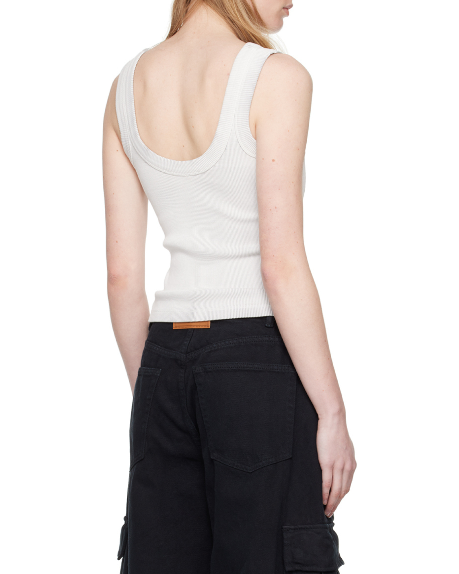 Alexander Wang T Alexander Wang Logo Embossed Fine Ribbed Tank Top In White