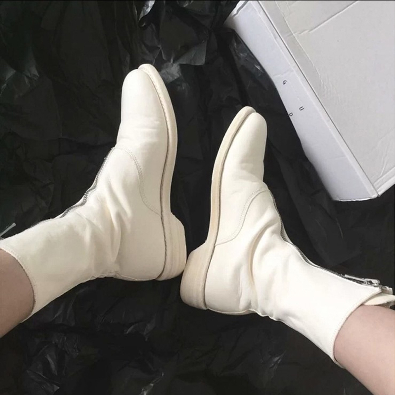 Guidi Women 310 Front Zip Military Boot In White