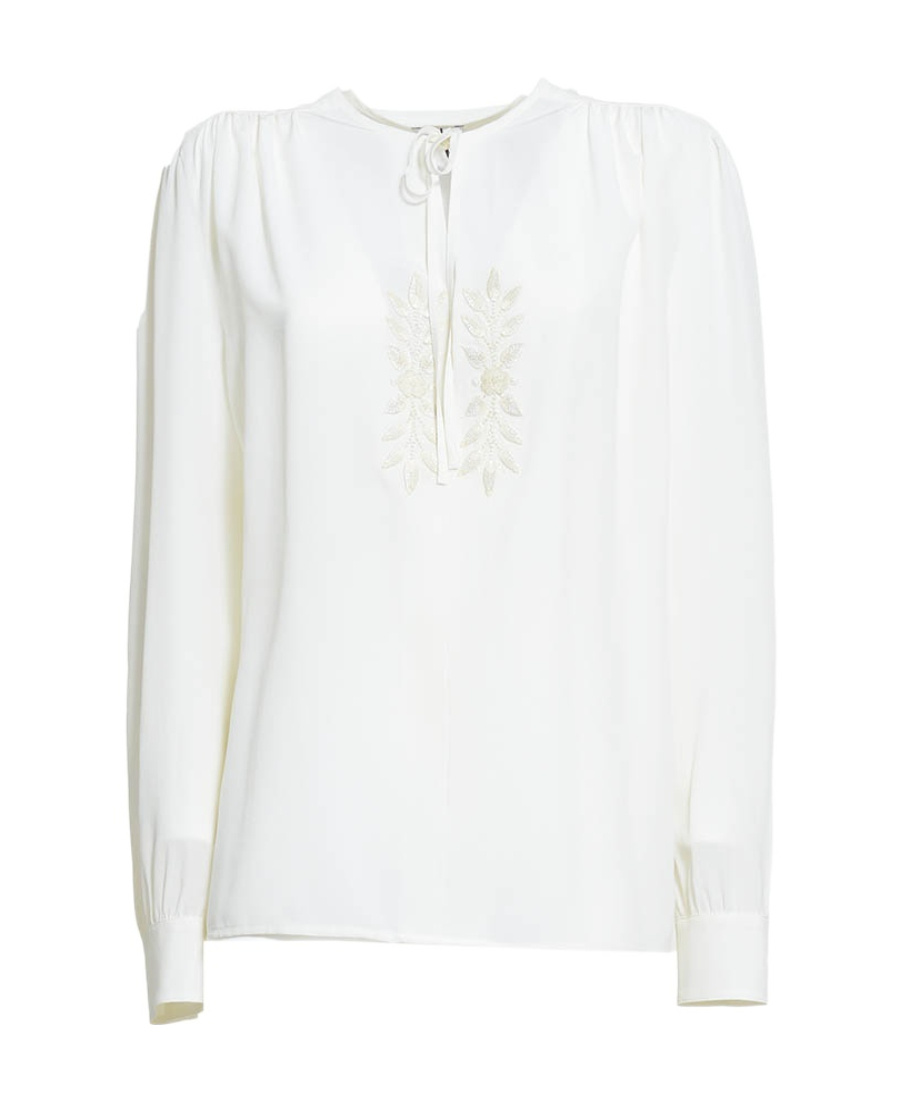 Etro Leaf-embroidered Silk Blouse In White